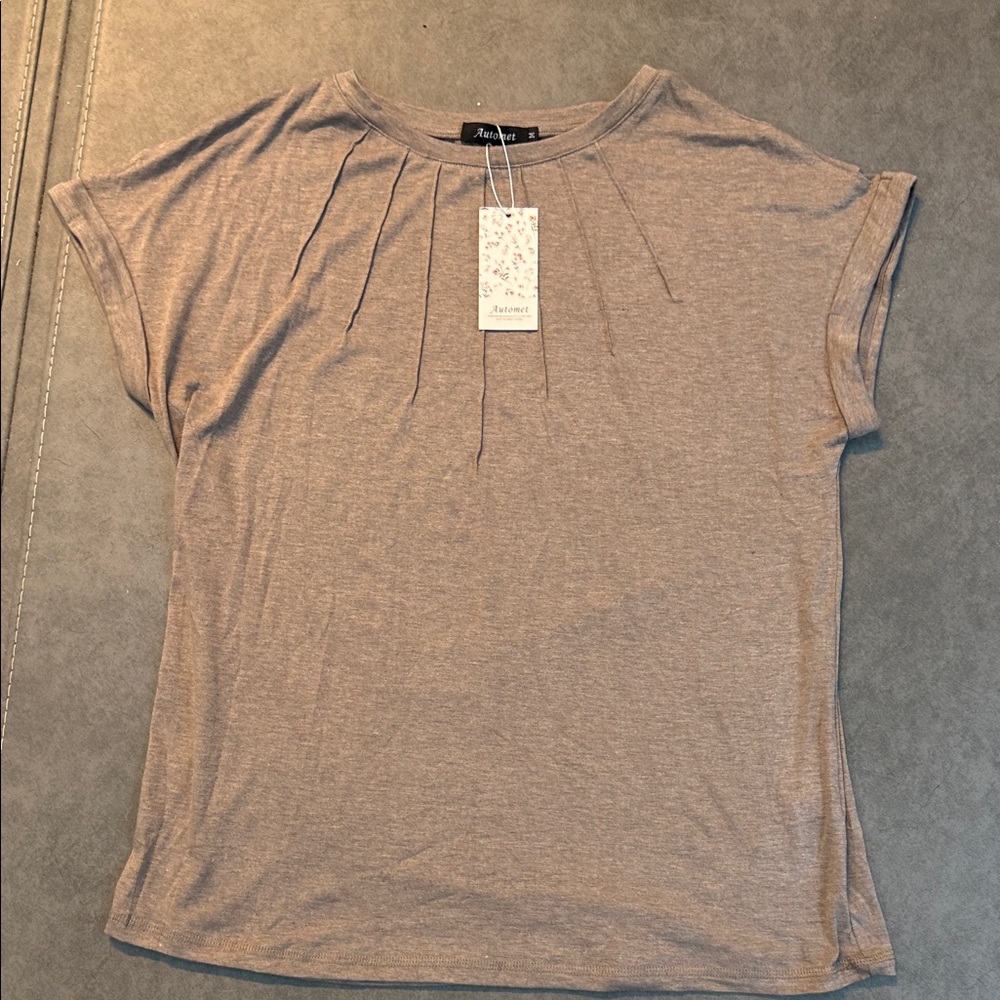Casual Heather Taupe Women's Short Sleeve Top